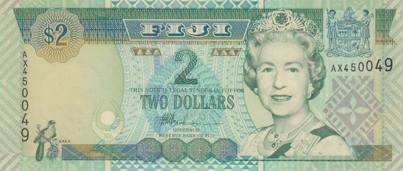 Fiji, 2 Dollars, 2002, UNC, p104
Queen Elizabeth II Bankonte, serial number: AX...