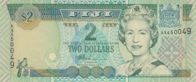 Fiji, 2 Dollars, 2002, UNC, p104
Queen Elizabeth II Bankonte, serial number: AX 450049
Estimate: $5-10