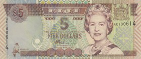 Fiji, 5 Dollars, 2002, UNC, p105
Queen Elizabeth II portrait, serial number: AE 100614
Estimate: $10-20