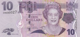 Fiji, 10 Dollars, 2011, UNC, p111b
Queen Elizabeth II portrait, serial number: DM 880027
Estimate: $10-20