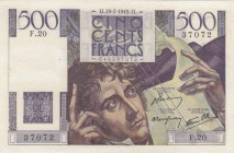 France, 500 Francs, 1945, XF, p129a
serial number: F.20 37072
Estimate: $100-200