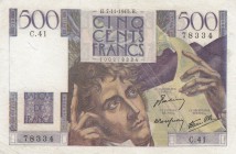 France, 500 Francs, 1945, XF, p129a
serial number: C.41 78334
Estimate: $100-200