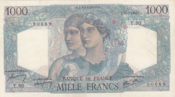 France, 1000 Francs, 1945, XF, p130a
serial number: Y90 90689
Estimate: $50-100