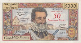 France, 50 New Francs (5000 Francs), 1959, AUNC (-), p130b
serial number: D.97.57853
Estimate: $750-1500