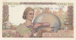 France, 10.000 Francs, 1952, AUNC, p132d
serial number: G.2436.316
Estimate: $300-600