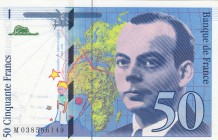 France, 50 Francs, 1997, UNC, p157Ad
serial number: M 038566149, signs: Bruneel, Bonnardin and Barroux
Estimate: $15-30