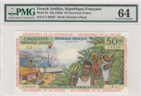 French Antilles, 50 New Francs, 1963, UNC, p6a
PMG 64, serial number: E.2 39559
Estimate: $750-1500