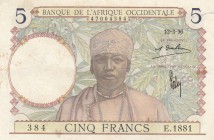 French West Africa, 5 Francs, 1936, XF, p21
serial number: 384.E.1881
Estimate: $15-30