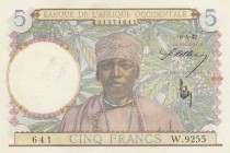 French West Africa, Afrique Occidentale Française, 5 Francs, 1942, UNC, p25
serial number: W.9255-641
Estimate: $25-50