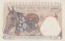 French West Africa, 25 Francs, 1942, XF, p27
serial number: Z.3581.581
Estimate: $50-100