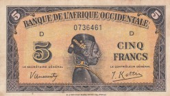 French West Africa, 5 Francs, 1942, VF, p28
serial number: D 0736461
Estimate: $15-30