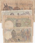 French West Africa, 5 Francs (2), 10 Francs, 25 Francs, 1942 /1948, POOR / VF, (Total 4 banknotes) 
5 Francs: 1943, Poor, p21, 5 Francs: 1948, Fıne, ...