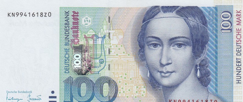 Germany, 100 Mark, 1996, AUNC, p46
serial number: KN 9941618X0, Clara Schumann ...