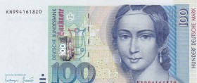 Germany, 100 Mark, 1996, AUNC, p46
serial number: KN 9941618X0, Clara Schumann portrait at right
Estimate: $75-150