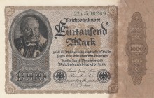 Germany, 1000 Mark, 1922, UNC, p82
serial number: 22.B.506269
Estimate: $15-30