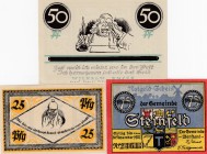 Germany, Notgeld, 25 Pfennig, 50 Pfennig and 75 Pfennig, 1921, UNC, (Total 3 banknotes) 
Estimate: $5-10