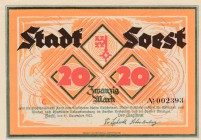Germany, Notgeld, 20 Mark, 1922, UNC
Stadt Soest (Westfalen)
Estimate: $10-20