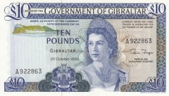 Gibraltar, 10 Pounds, 1986, UNC, p22b
Queen Elizabeth II portrait, serial number: A 922863
Estimate: $50-100