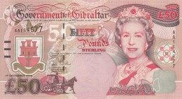 Gibraltar, 50 Pounds, 2006, UNC, p34a
Queen Elizabeth II portrait, serial number: AA 114677
Estimate: $100-200