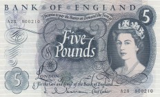 Great Britain, 5 Pounds, 1963, AUNC, p375a
Queen Elizabeth II, Serial Number: A28 800210
Estimate: $20-40