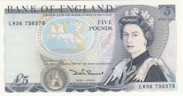 Great Britain, 5 Pounds, 1980, UNC, p378c
Queen Elizabeth II portrait, serial number: LW36 736375, sign: Somerset
Estimate: $50-100