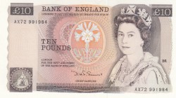 İngiltere, 10 Pounds, 1984, AUNC, p379c
Queen Elizabeth II Bankonte, sign: Somerset, serial number: AX72 991984
Estimate: $25-50