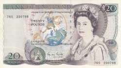 Great Britain, 20 Pounds, 1988, UNC, p380e
Queen Elizabeth II portrait, serial number: 76S 230798, Sign: Gill
Estimate: $100-200