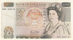 Great Britain, 50 Pounds, 1988, UNC, p381b
Queen Elizabeth II portrait, serial number: D59 023116, sign: Gill
Estimate: $250-500