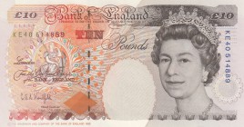 Great Britain, 10 Pounds, 1993, UNC, p386a
serial number: KE40 514889, Queen Elizabeth II portrait, sign: Kentfield
Estimate: $50-100