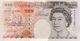 Great Britain, 10 Pounds, 1993, UNC, p386a
Queen Elizabeth II portrait, serial number: KE40 514891, sign: Kentfield
Estimate: $20-40