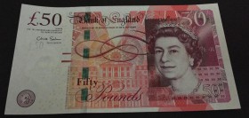 Great Britain, 50 Pounds, 2011, UNC, p393a
Queen Elizabeth II portrait, serial number: AA54 965622, sign: Salmon
Estimate: $75-150