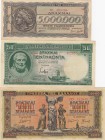 Greece, 50 Drachmai, 5.000 Drachmai and 5.000.000 Drachmai, 1939/ 1942 / 1944, XF / AUNC, p107 / p119 / p128a, (Total 3 banknotes)
Estimate: $25-50
