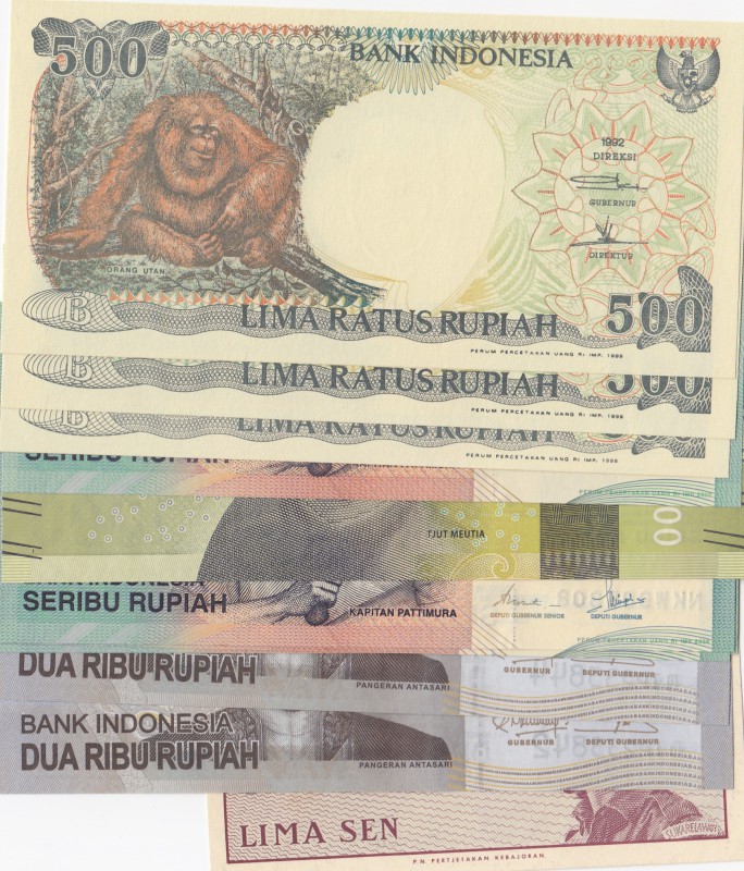 Indonesia, 5 Sen, 500 Rupiah (3), 1000 Rupiah (5) and 2000 Rupiah (2), 1965-2013...