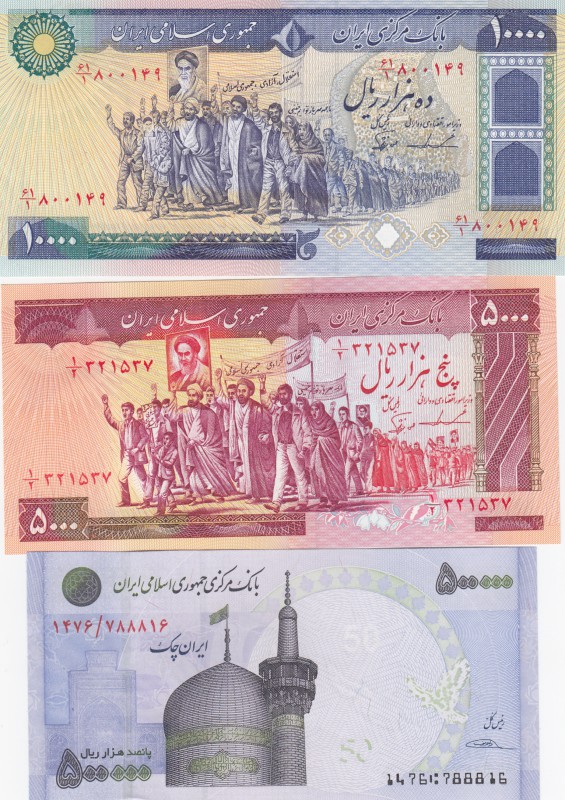 Iran, 5.000, 10.000 and 500.000 Rials, 1981-2015, UNC, p139b-p134c-p154, (Total ...