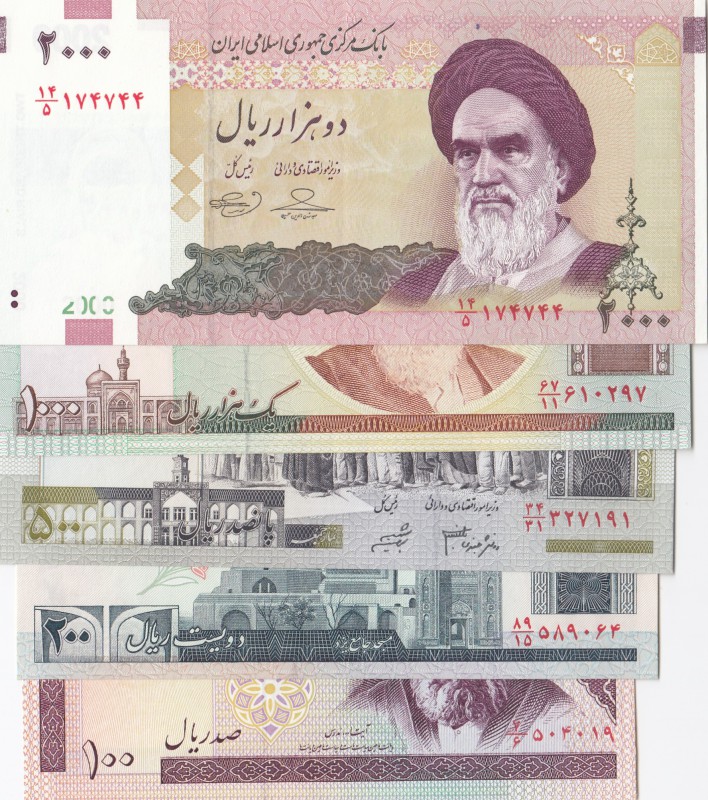 Iran, 100 Rials, 200 Rials, 500 Rials, 1000 Rials and 5000 Rials, UNC, (Total 5 ...