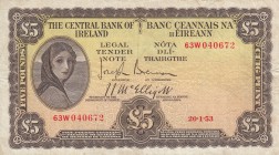Ireland, 5 Pounds, 1953, VF, p58b2
serial number: 63W040672, painter Lady Hazel Lavery portrait
Estimate: $50-100