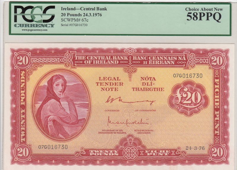 Ireland, 20 Pounds, 1976, AUNC, p67c
PCGS 58 PPQ, serial number: 07G016730
Est...