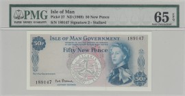 Isle of Man, 50 New Pence, 1969, UNC, p27
PMG 65 EPQ, serial number: 189147, Queen Elizabeth II portrait
Estimate: $75-150
