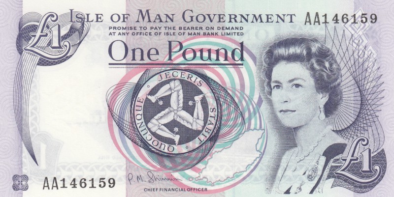 Isle Of Man, 1 Pound, 1972, UNC, p29a
Queen Elizabeth II, serial number: AA 146...