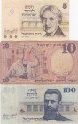 Israel, 5 Lirot, 10 Lirot and 100 Lirot, 1973/ 1958 / 1968, VF, p38/p32b / 37a, (Total 3 banknotes)
serial numbers: 6407495604, 5275310670 and 350214...