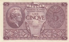 Italy, 5 Lire, 1944, XF, p31
serial number: 0970-655452
Estimate: $5-10