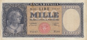Italy, 1000 Lire, 1948, XF, p88
serial number: 018167.N200
Estimate: $50-100
