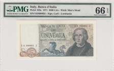 Italy, 5.000 Lire, 1971, UNC, p102a
PMG 66 EPQ, serial number: IA 368882J, Columbus portrait at right
Estimate: $150-300
