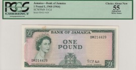 Jamaica, 1 Pound, 1964, AUNC, p51Cd
PCGS 55, serial number: DM 214429, Queen Elizabeth II portrait
Estimate: $125-250