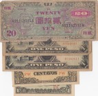 Japan, 1 Centavo, 10 Centavos, 1 Peso (2) and 20 Yen, POOR / UNC, (Total 6 banknotes)
no return
Estimate: $15-30