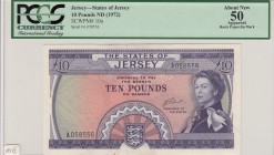 Jersey, 10 Pounds, 1972, AUNC, p10a
PCGS 50, Queen Elizabeth II portrait, serial number: A 058556
Estimate: $250-500