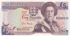 Jersey, 5 Pounds, 2000, UNC, p27
Queen Elizabeth II Bankonte, serial number: KC 838335
Estimate: $15-30