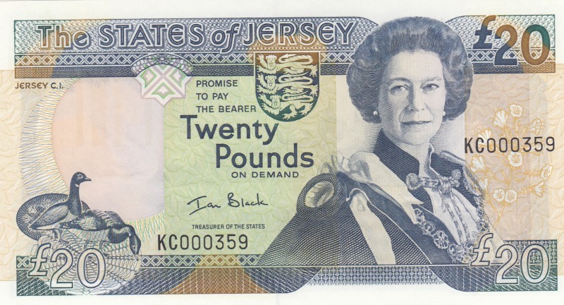 Jersey, 20 Pounds, 2000, UNC, p29
Queen Elizabeth II portrait, serial number: K...