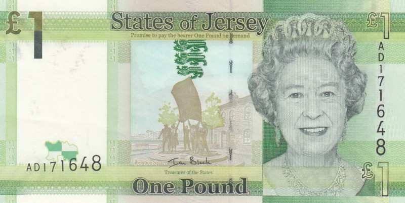 Jersey, 1 Pound, 2010, UNC, p32
serial number: AD 171648, sign: Ian Black, Quee...