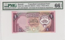 Kuwait, 1 dinar, 1980-81, UNC, p13x
PMG 66 EPQ, serial number:JJ53 624596, Canselled contraband note for stolen by Iraq forces
Estimate: $75-150